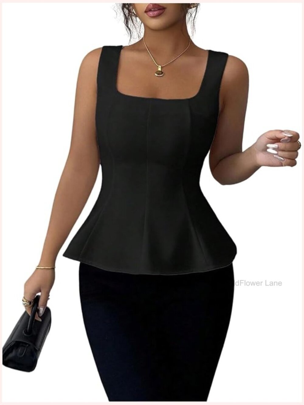Ruffle Peplum Tank Top Sleeveless Babydoll Square Neck Blouse